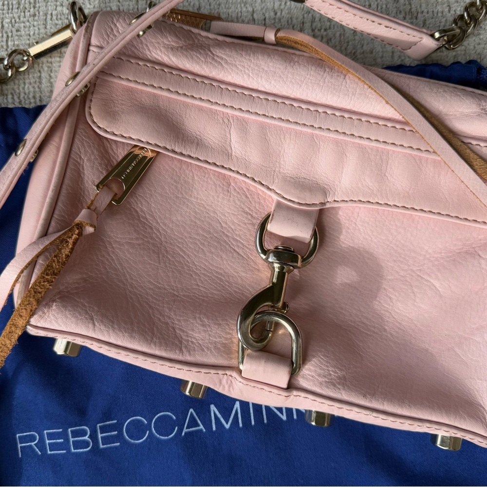 Rebecca Minkoff crossbody chain bag gold and pink with dust bag genuine leather
